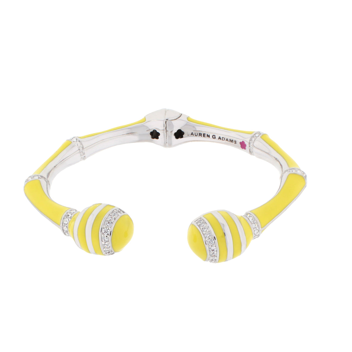 Bamboo Striped Hinged Bangle yellow enamel with silver segments and crystals Lauren G Adams on Tampa Home & Garden Store