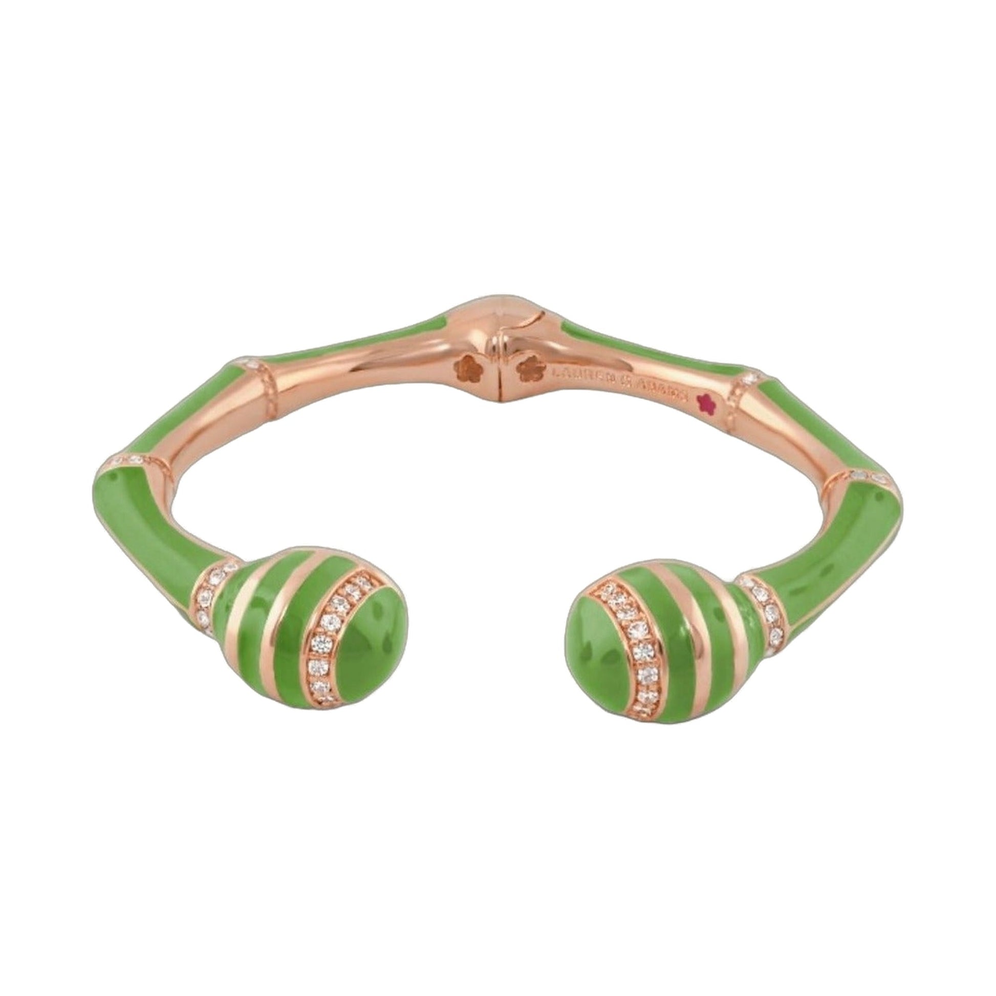 Bamboo Striped Bangle hinged bracelet with green enamel and rose gold by Lauren G Adams on Tampa Home & Garden Store