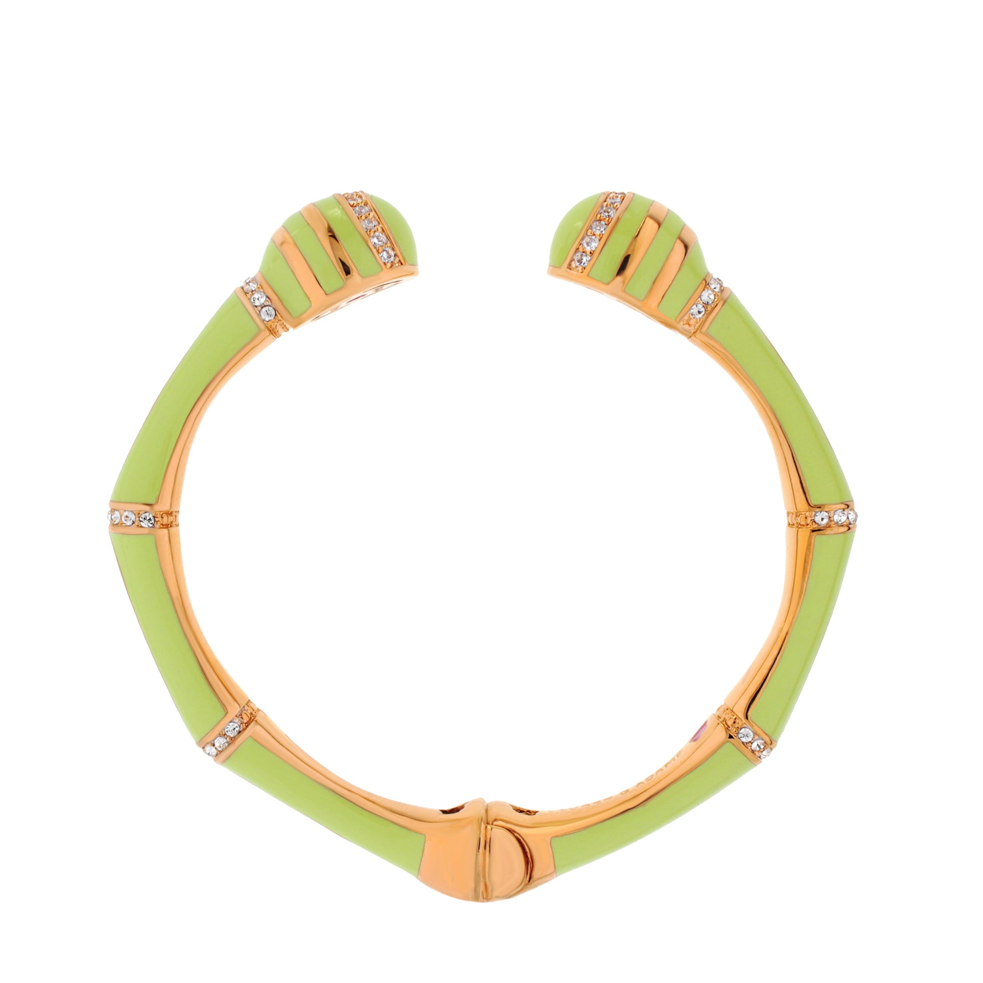 Hinged bamboo striped bangle in lime green enamel with crystal accents, Lauren G Adams on Tampa Home & Garden Store