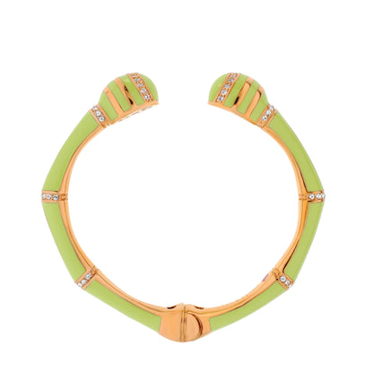 Hinged bamboo striped bangle in lime green enamel with crystal accents, Lauren G Adams on Tampa Home & Garden Store