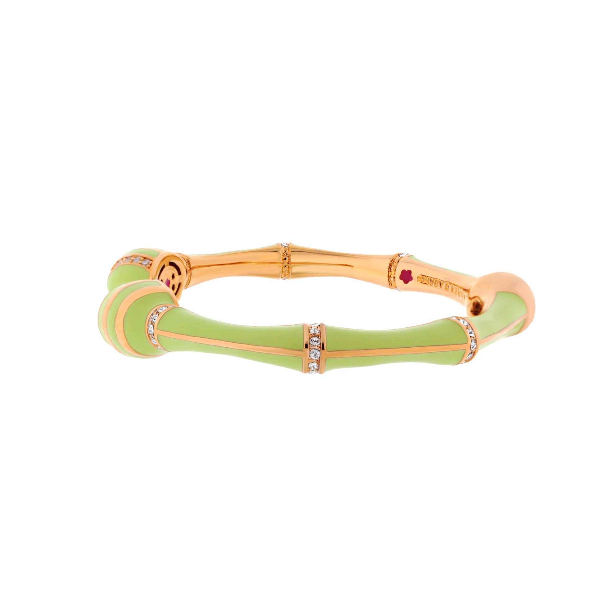 Bamboo Striped Hinged Bangle by Lauren G Adams in green enamel with gold-tone segments on Tampa Home & Garden Store