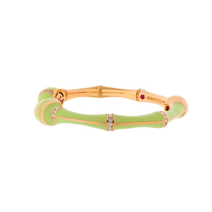 Bamboo Striped Hinged Bangle by Lauren G Adams in green enamel with gold-tone segments on Tampa Home & Garden Store