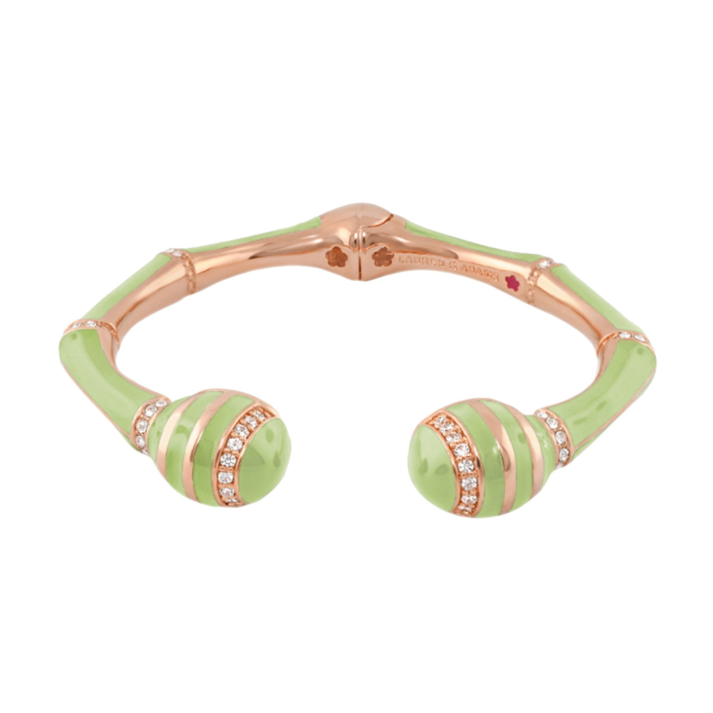 Bamboo Striped Bangle by Lauren G Adams, rose gold hinged bracelet with green enamel on Tampa Home & Garden Store