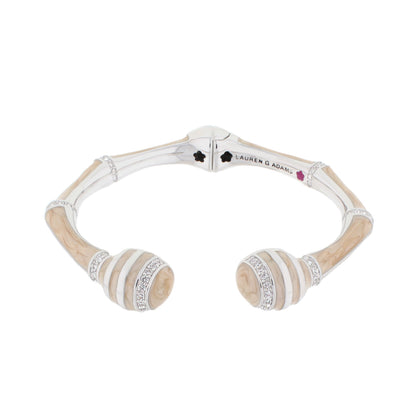 Bamboo Striped Hinged Bangle ivory tan with crystal accents by Lauren G Adams on Tampa Home & Garden Store