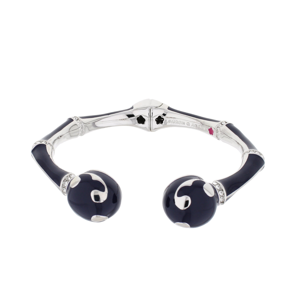 Lauren G Adams Bamboo Scroll Bangle hinged bracelet with navy enamel and crystal accents on Tampa Home & Garden Store