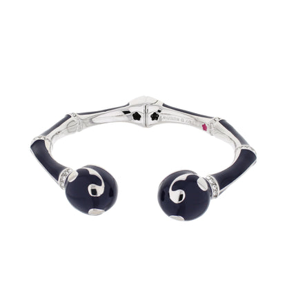 Lauren G Adams Bamboo Scroll Bangle hinged bracelet with navy enamel and crystal accents on Tampa Home & Garden Store