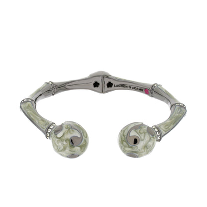 Bamboo Scroll Bangle by Lauren G Adams hinged bracelet silver tone with marbled green ceramic on Tampa Home & Garden Store
