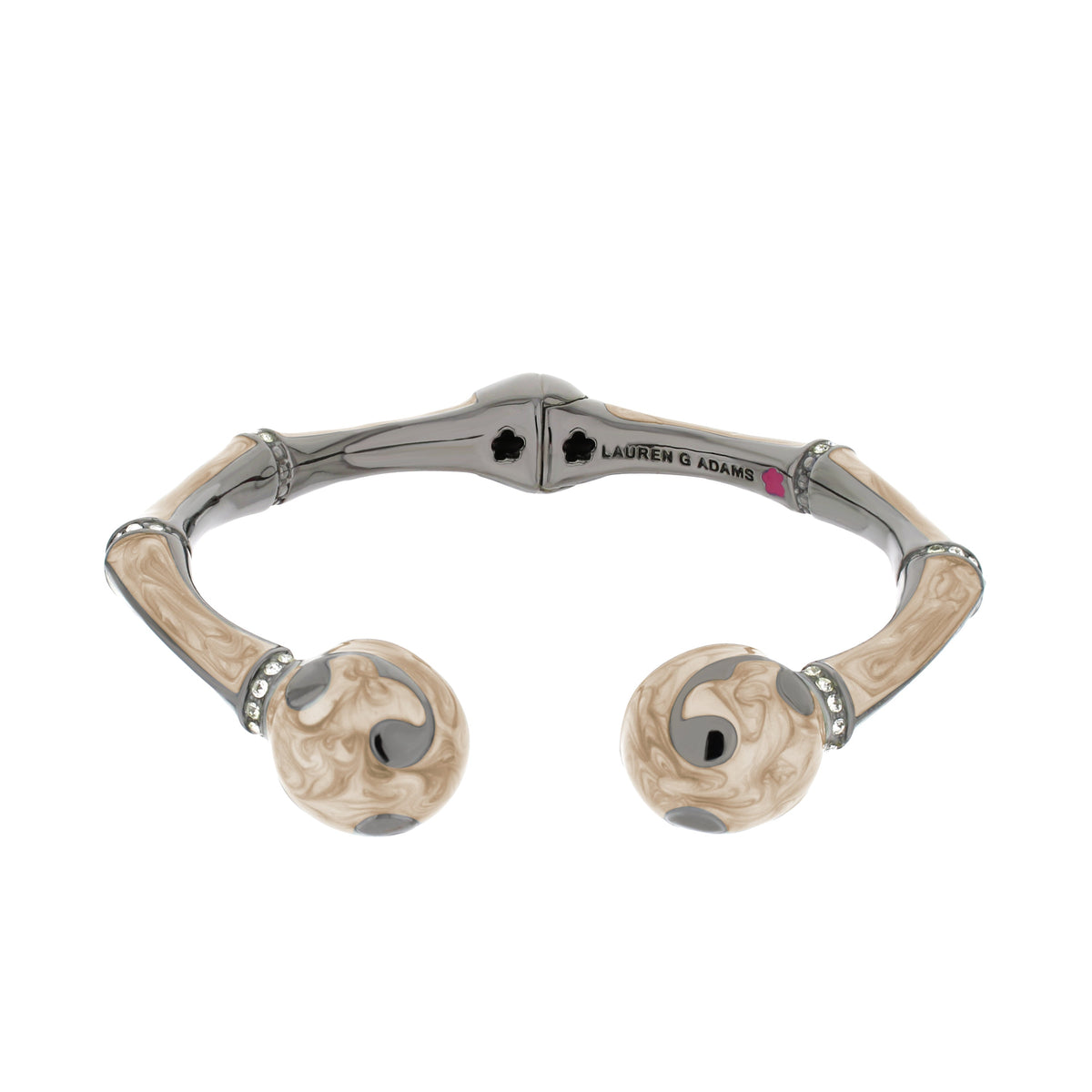 Bamboo Scroll Bangle hinged bracelet in gray and tan ceramic beads, Lauren G Adams on Tampa Home & Garden Store