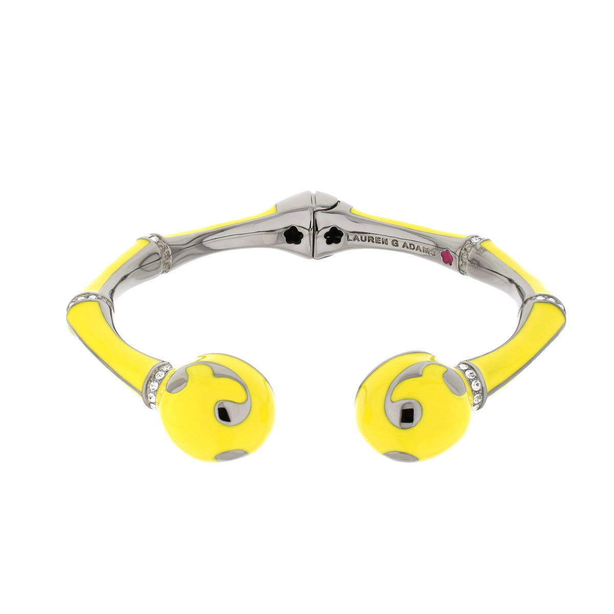 Bamboo Scroll Hinged Bangle from Lauren G Adams with yellow enamel and silver-tone scrolls on Tampa Home & Garden Store