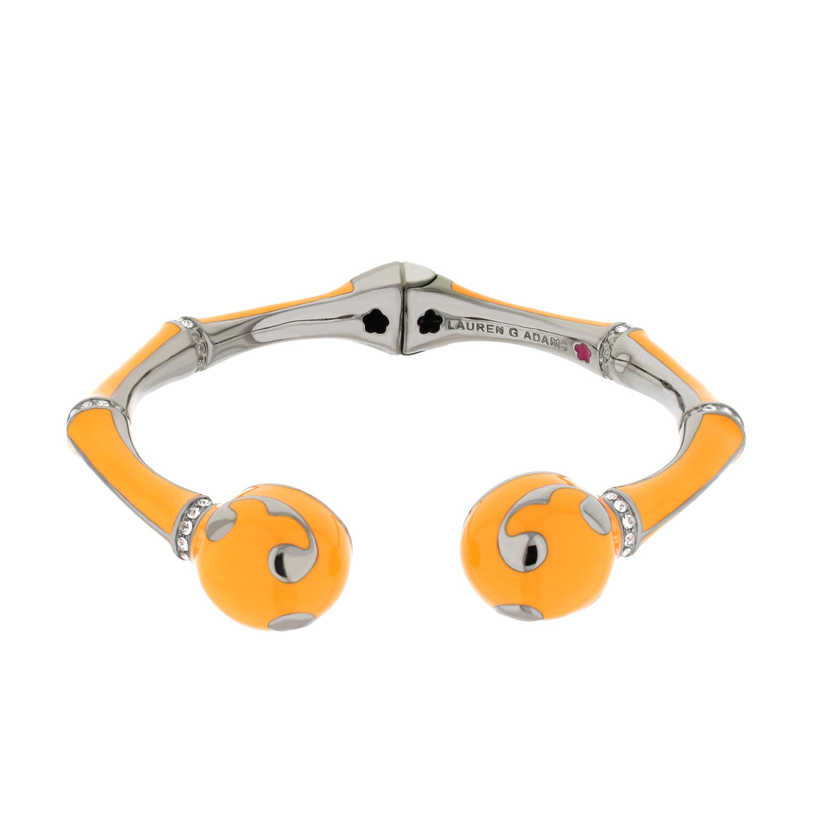 Bamboo Scroll Bangle hinged bracelet in orange enamel with silver segments by Lauren G Adams on Tampa Home & Garden Store