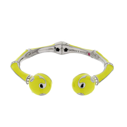 Bamboo Scroll Hinged Bangle with neon yellow enamel on silver-tone panels, Lauren G Adams engraving on Tampa Home & Garden Store