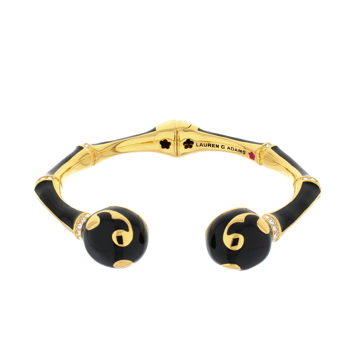 Bamboo Scroll Hinged Bangle by Lauren G Adams in gold-tone with black enamel and crystals on Tampa Home & Garden Store
