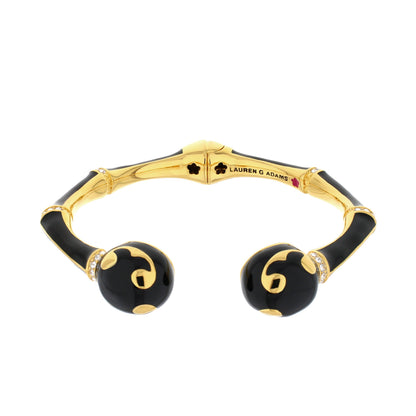 Bamboo Scroll Hinged Bangle by Lauren G Adams in gold-tone with black enamel and crystals on Tampa Home & Garden Store