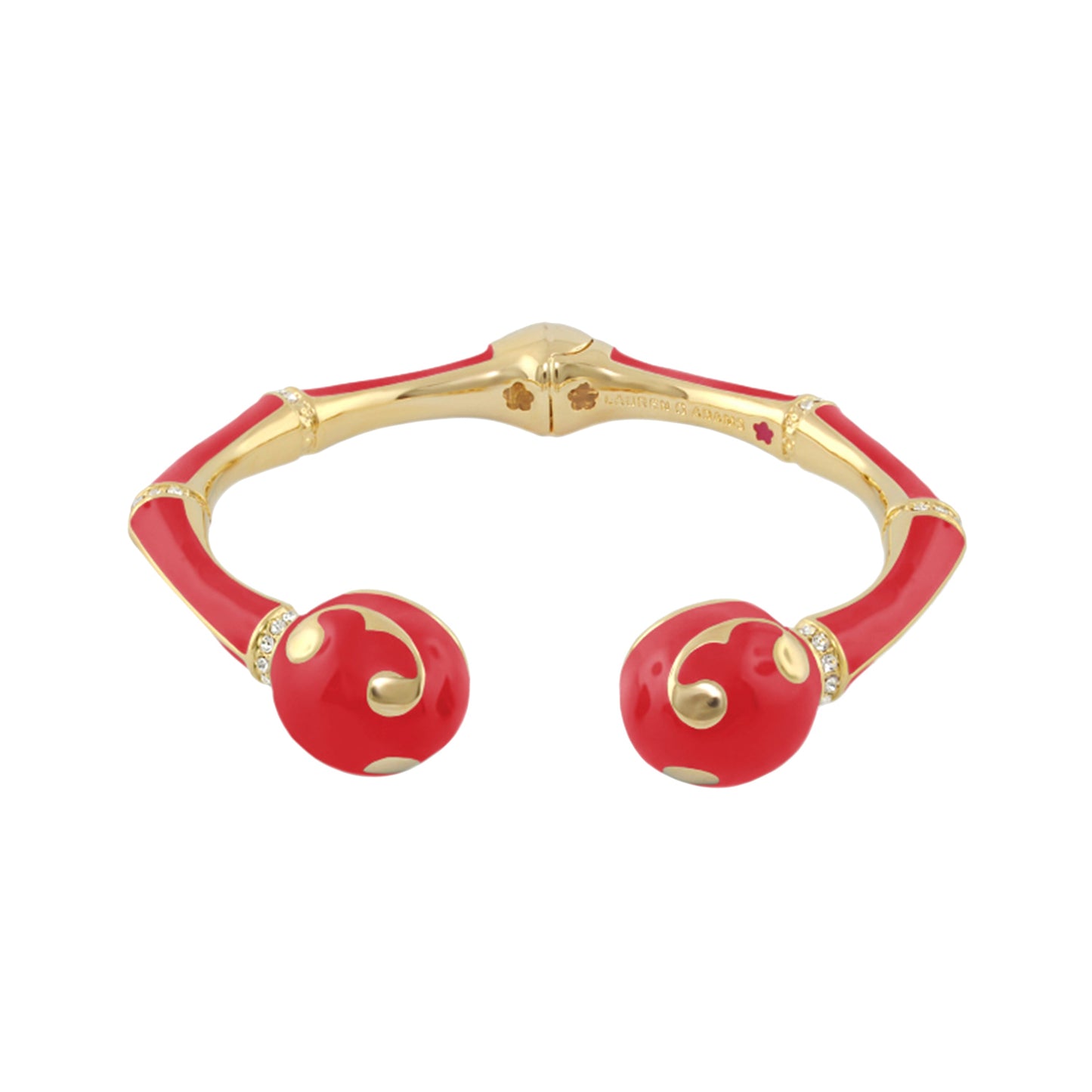 Bamboo Scroll Bangle red enamel and goldtone hinged bracelet with bead accents by Lauren G Adams on Tampa Home & Garden Store