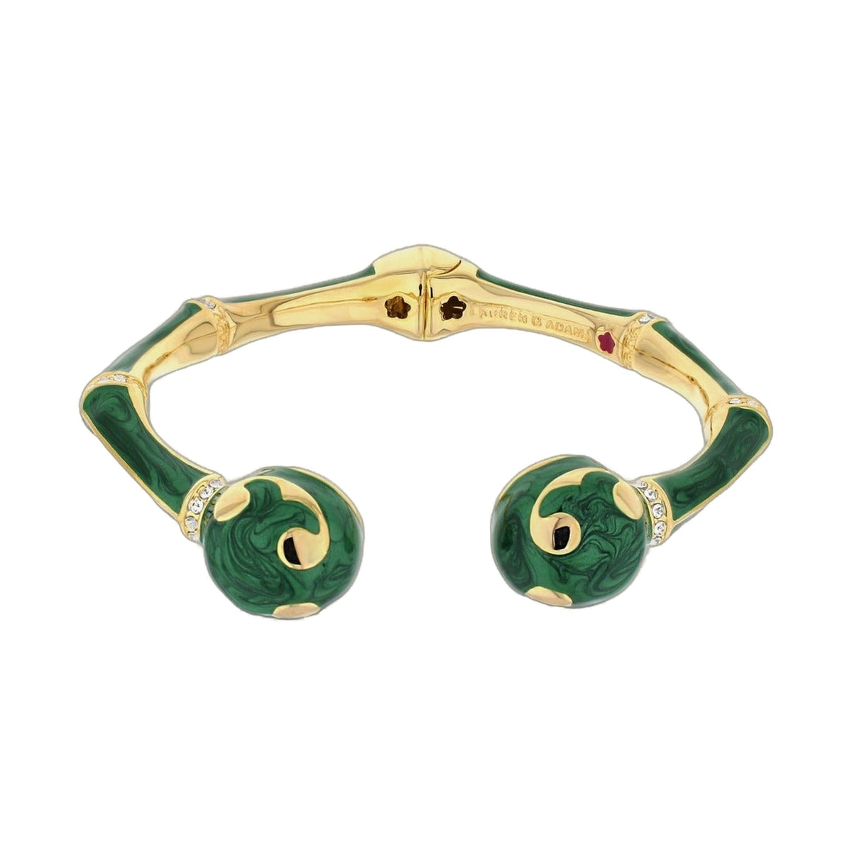 Bamboo Scroll Bangle hinged bracelet in green enamel with gold panels by Lauren G Adams on Tampa Home & Garden Store