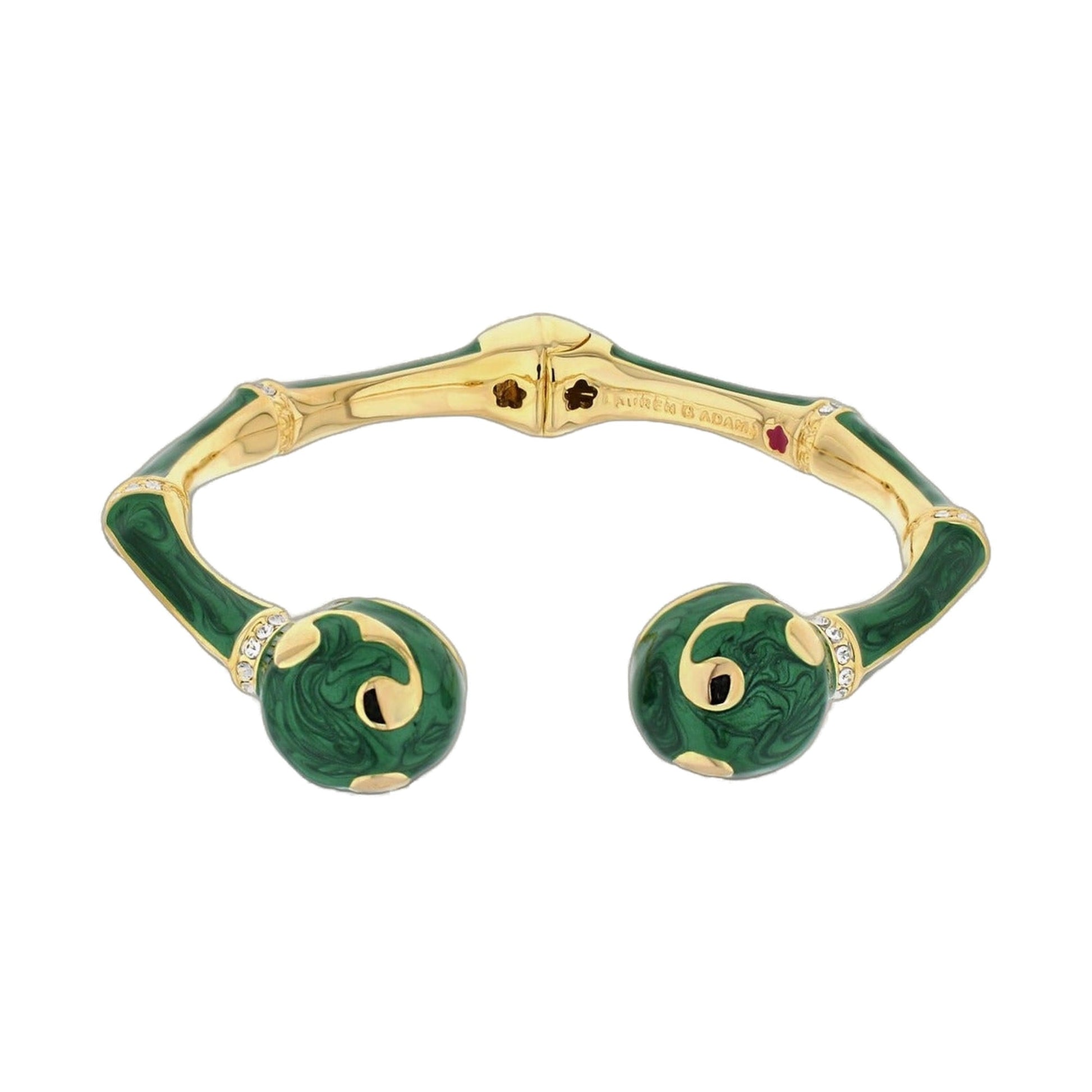 Bamboo Scroll Bangle hinged bracelet in green enamel with gold panels by Lauren G Adams on Tampa Home & Garden Store