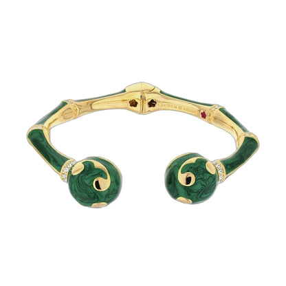 Bamboo Scroll Bangle hinged bracelet in green enamel with gold panels by Lauren G Adams on Tampa Home & Garden Store