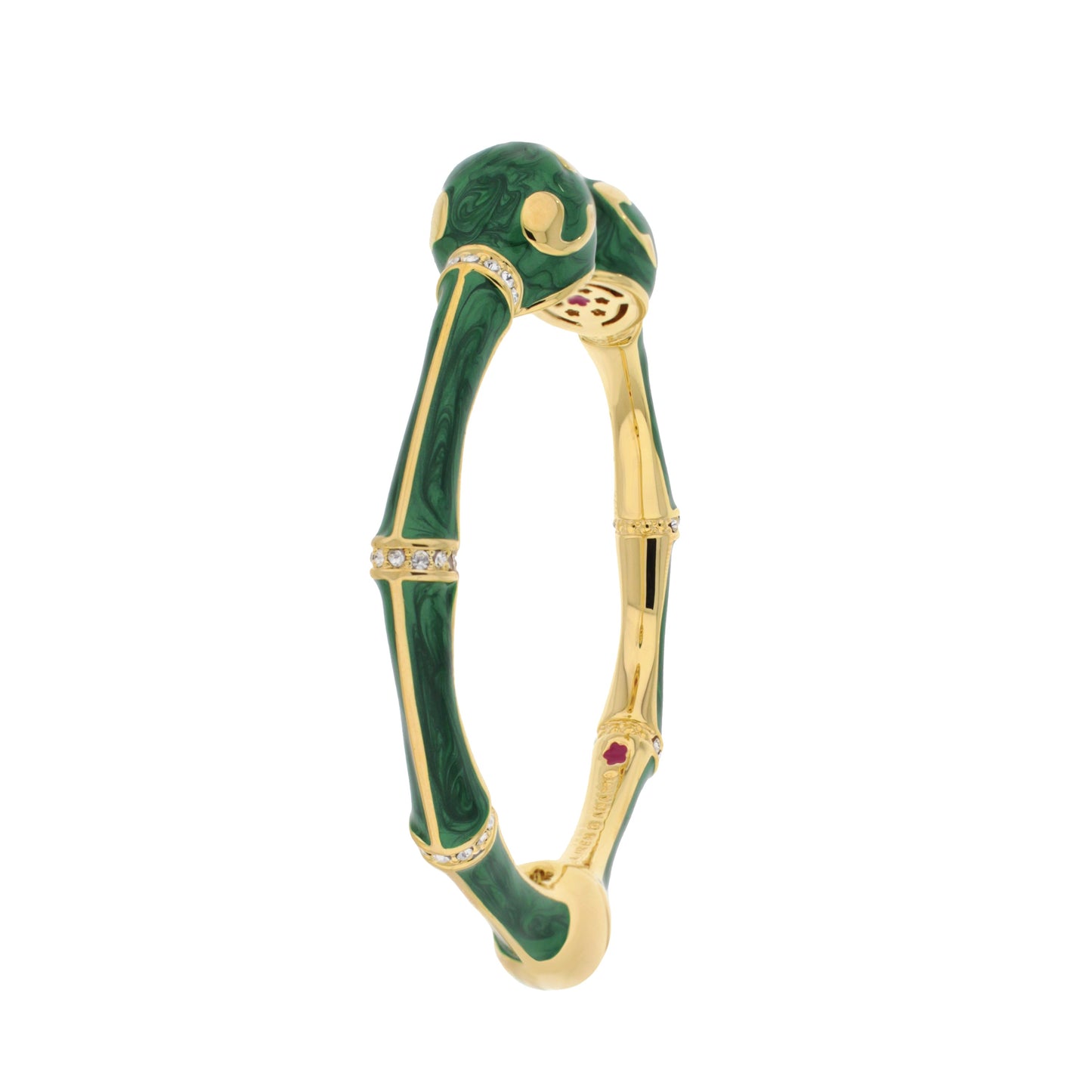 Bamboo Scroll Bangle, hinged bracelet by Lauren G Adams in green enamel with gold accents on Tampa Home & Garden Store