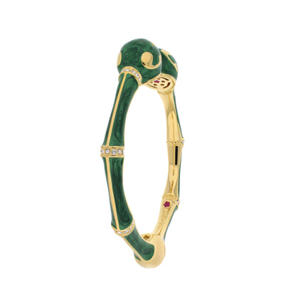 Bamboo Scroll Bangle, hinged bracelet by Lauren G Adams in green enamel with gold accents on Tampa Home & Garden Store
