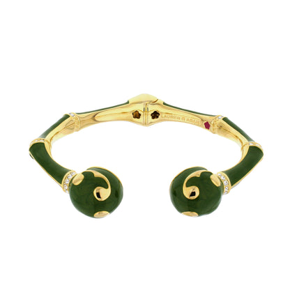 Bamboo Scroll Bangle hinged bracelet with green enamel and gold-tone finish Lauren G Adams on Tampa Home & Garden Store