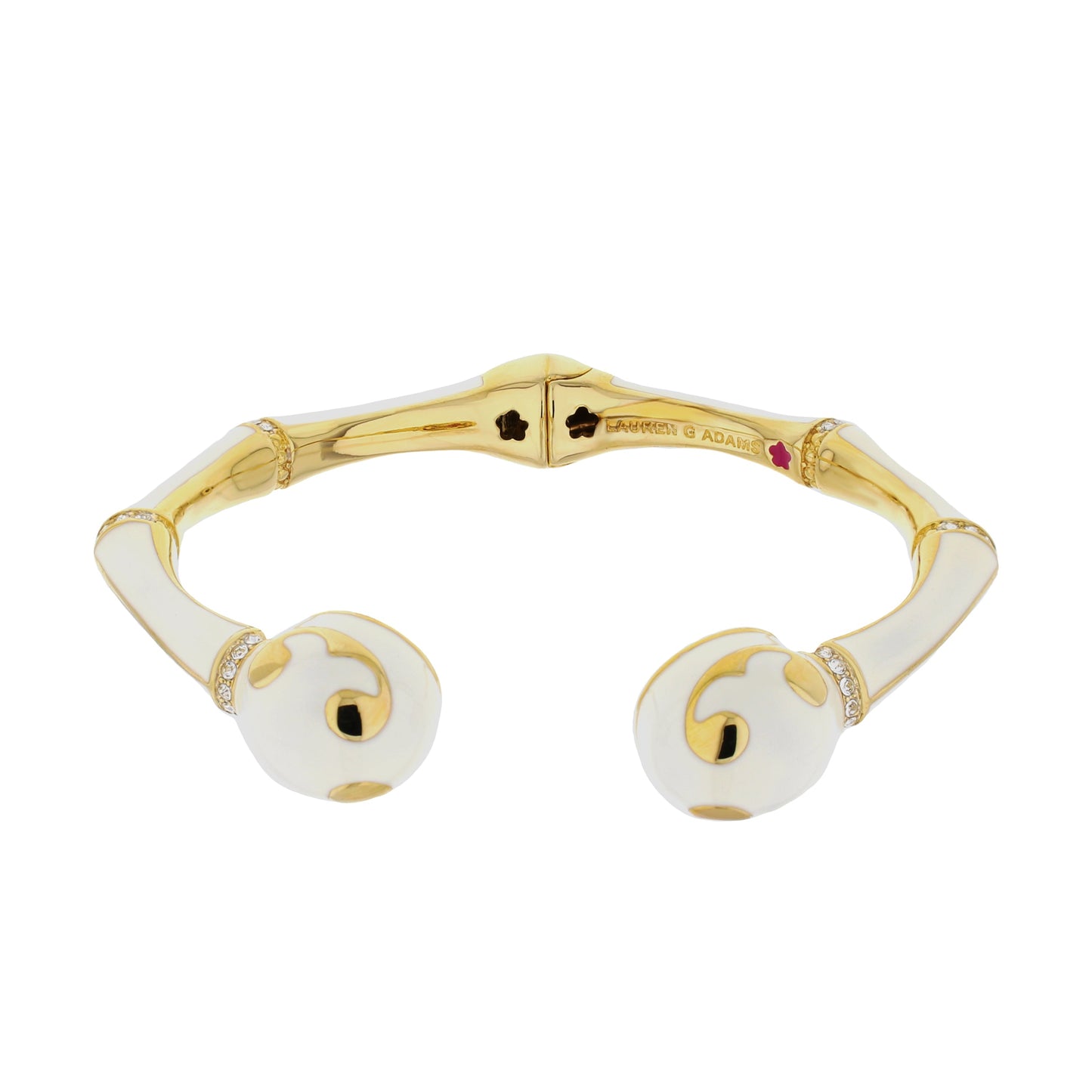 Bamboo Scroll Bangle, hinged gold-tone white enamel panels with crystals by Lauren G Adams on Tampa Home & Garden Store