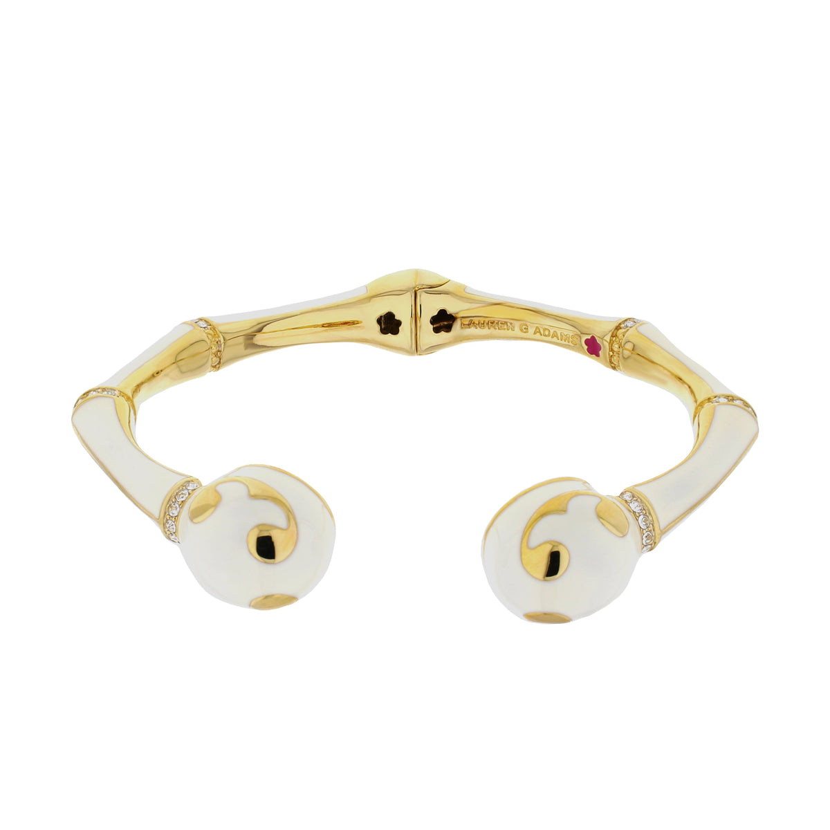 Bamboo Scroll Bangle, hinged gold-tone white enamel panels with crystals by Lauren G Adams on Tampa Home & Garden Store