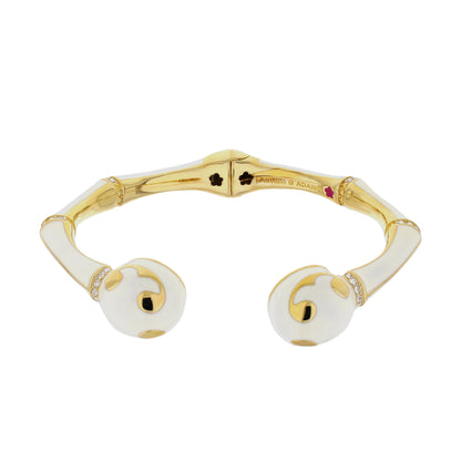 Bamboo Scroll Bangle, hinged gold-tone white enamel panels with crystals by Lauren G Adams on Tampa Home & Garden Store