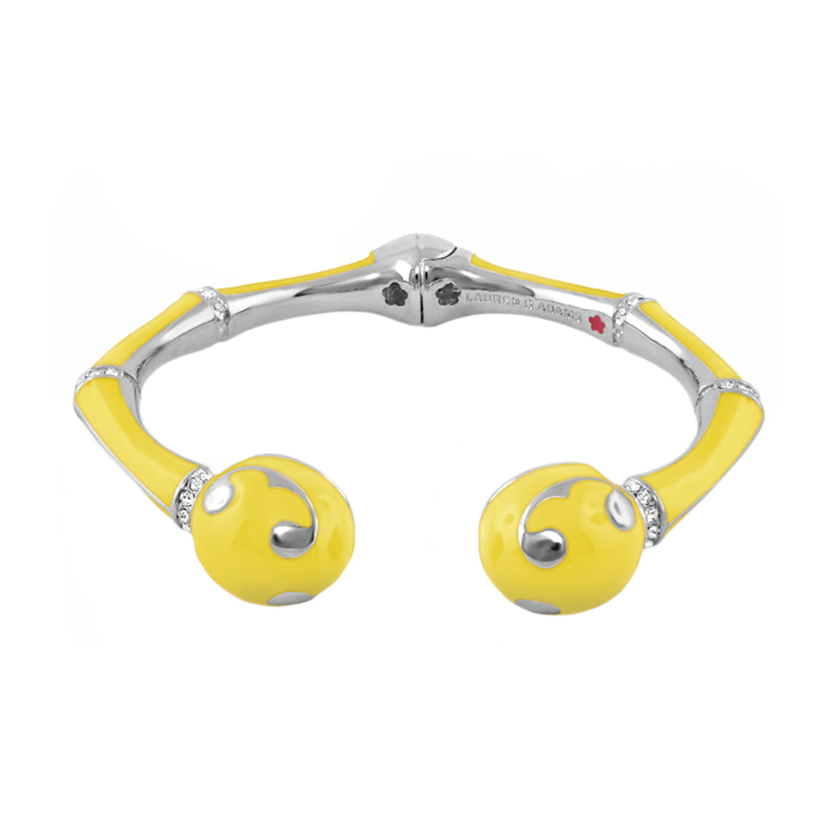 Bamboo Scroll Bangle hinged bracelet yellow enamel with silver accents crystal accents Lauren G Adams on Tampa Home & Garden Store