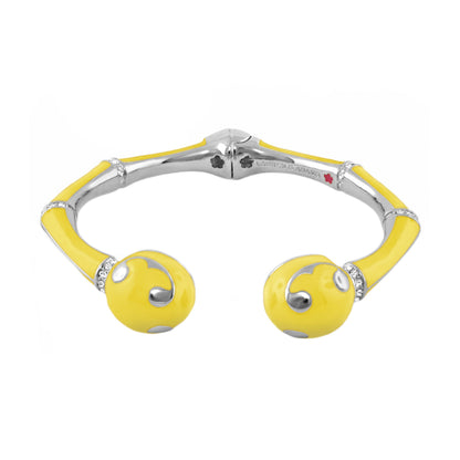 Bamboo Scroll Bangle hinged bracelet yellow enamel with silver accents crystal accents Lauren G Adams on Tampa Home & Garden Store