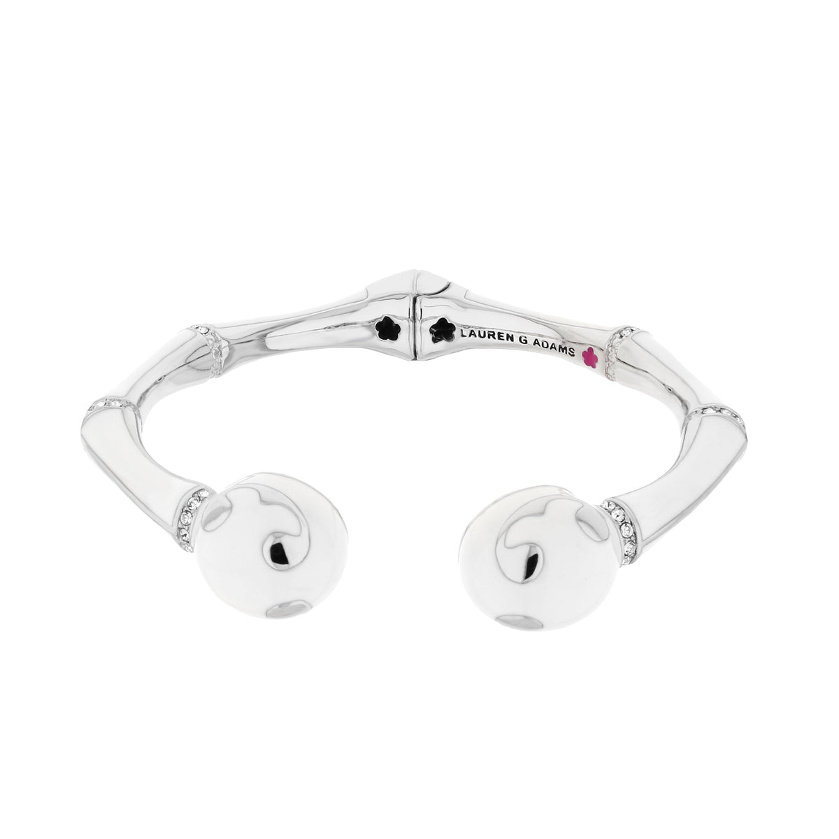 Bamboo Scroll Bangle in silver with crystal-cap beads and Lauren G Adams engraving on Tampa Home & Garden Store