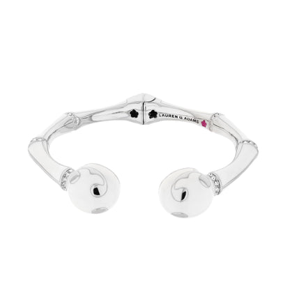 Bamboo Scroll Bangle in silver with crystal-cap beads and Lauren G Adams engraving on Tampa Home & Garden Store