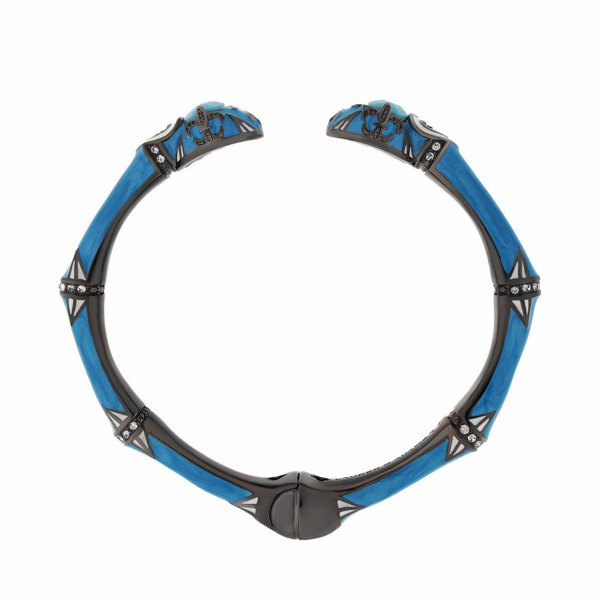 Bamboo Bangle Hand-Poured Tip Cuff blue with crystal accents hinged bracelet Lauren G Adams on Tampa Home & Garden Store