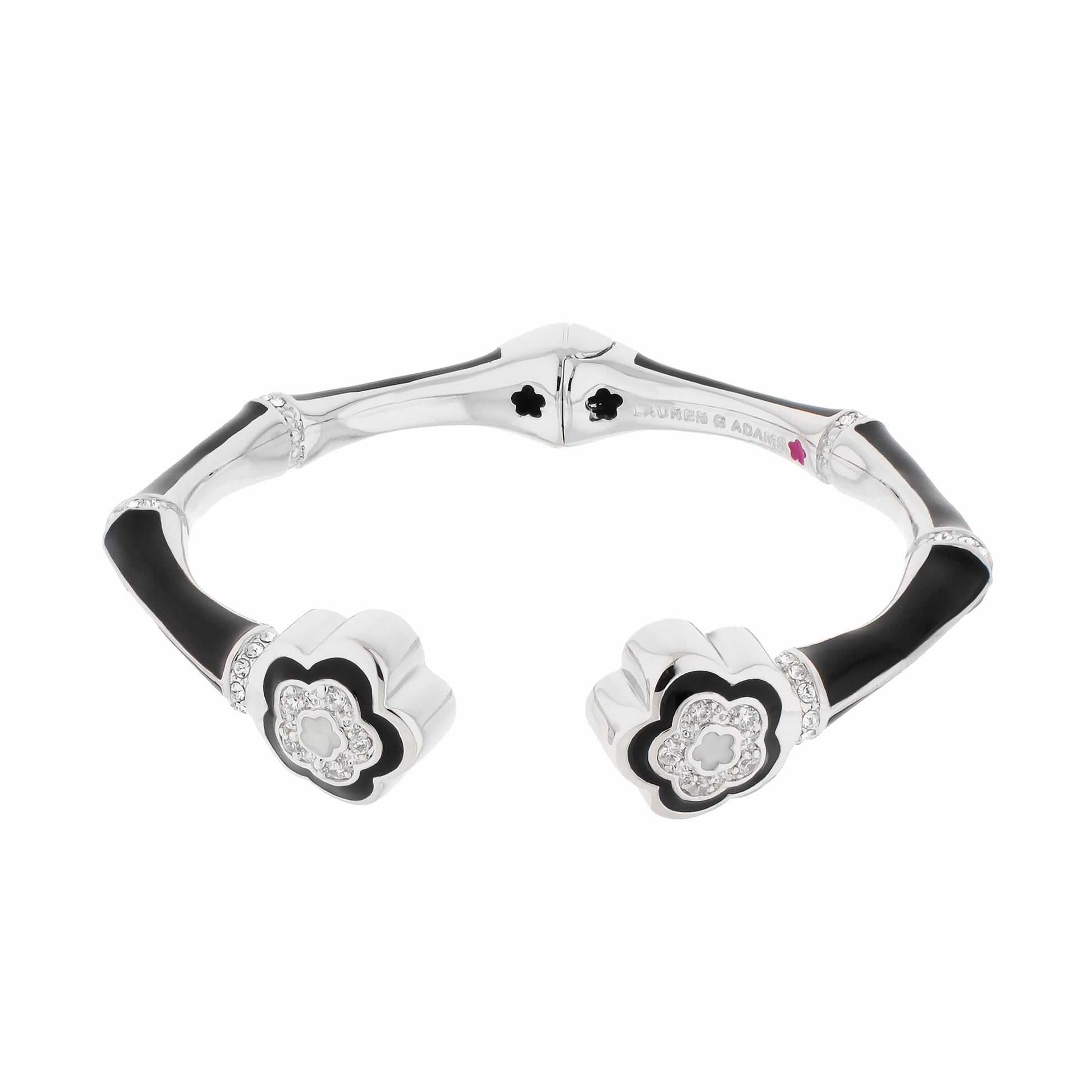 Bamboo Daisy Bangle hinged bracelet with black enamel and crystal flowers by Lauren G Adams on Tampa Home & Garden Store