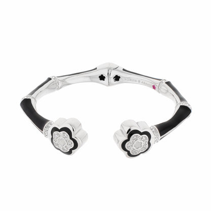 Bamboo Daisy Bangle hinged bracelet with black enamel and crystal flowers by Lauren G Adams on Tampa Home & Garden Store