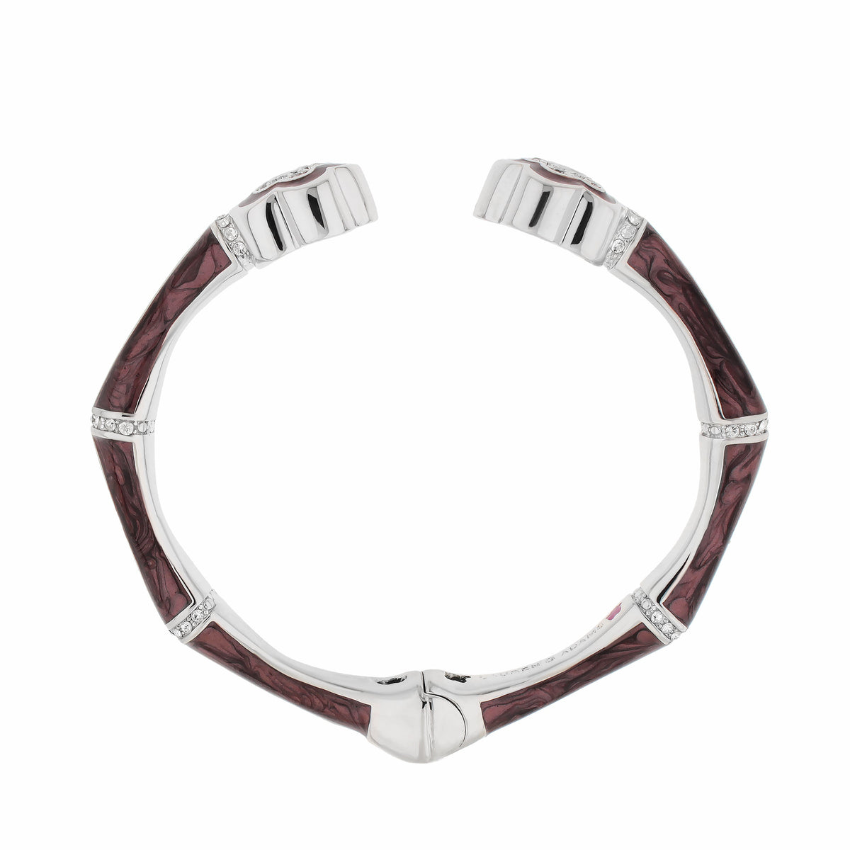 Lauren G Adams Bamboo Daisy Bangle hinged bracelet with maroon bamboo inlay and crystal accents on Tampa Home & Garden Store