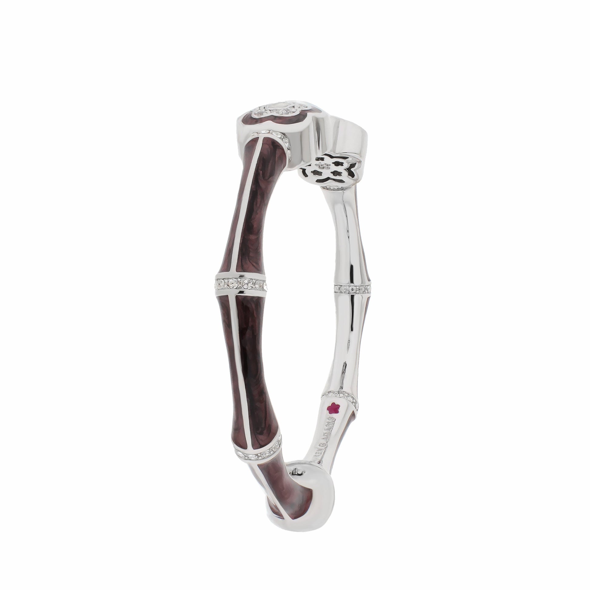 Bamboo Daisy Bangle, hinged bracelet by Lauren G Adams in silver and brown with daisy accents on Tampa Home & Garden Store