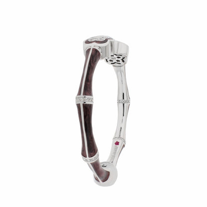 Bamboo Daisy Bangle, hinged bracelet by Lauren G Adams in silver and brown with daisy accents on Tampa Home & Garden Store