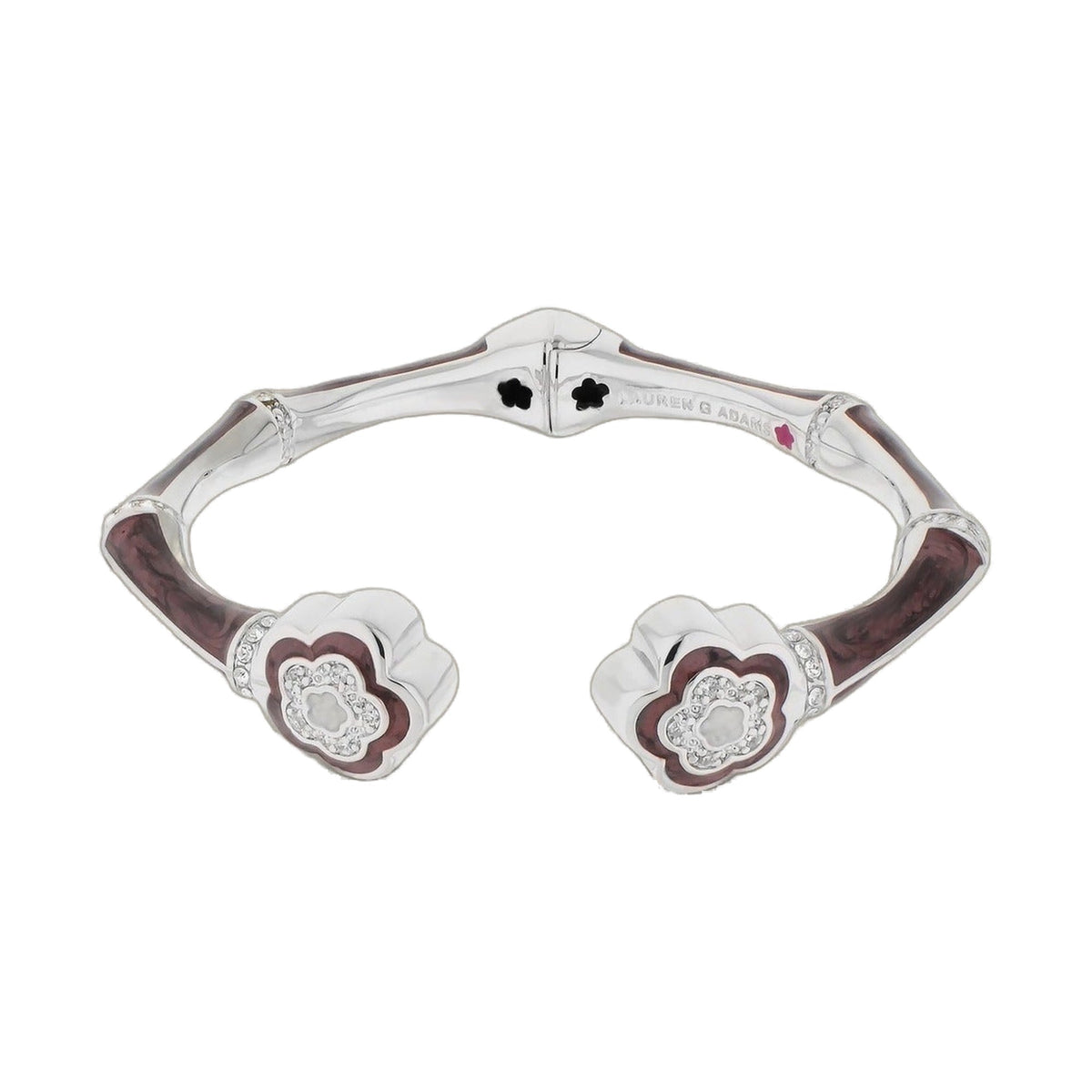 Bamboo Daisy Bangle hinged bracelet by Lauren G Adams; silver-tone with purple enamel flower ends on Tampa Home & Garden Store
