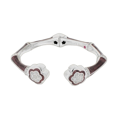 Bamboo Daisy Bangle hinged bracelet by Lauren G Adams; silver-tone with purple enamel flower ends on Tampa Home & Garden Store