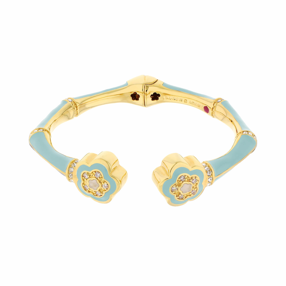 Bamboo Daisy Bangle hinged bracelet in blue enamel with crystal daisies by Lauren G Adams on Tampa Home & Garden Store