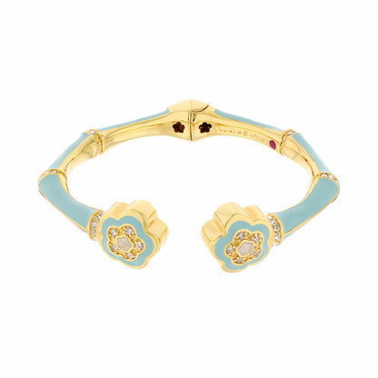 Bamboo Daisy Bangle hinged bracelet in blue enamel with crystal daisies by Lauren G Adams on Tampa Home & Garden Store
