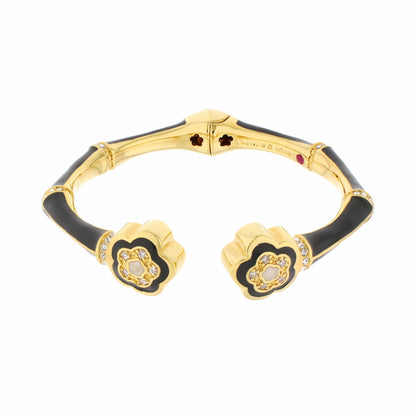Lauren G Adams Bamboo Daisy Bangle hinged bracelet in gold with black enamel and daisy motif on Tampa Home & Garden Store