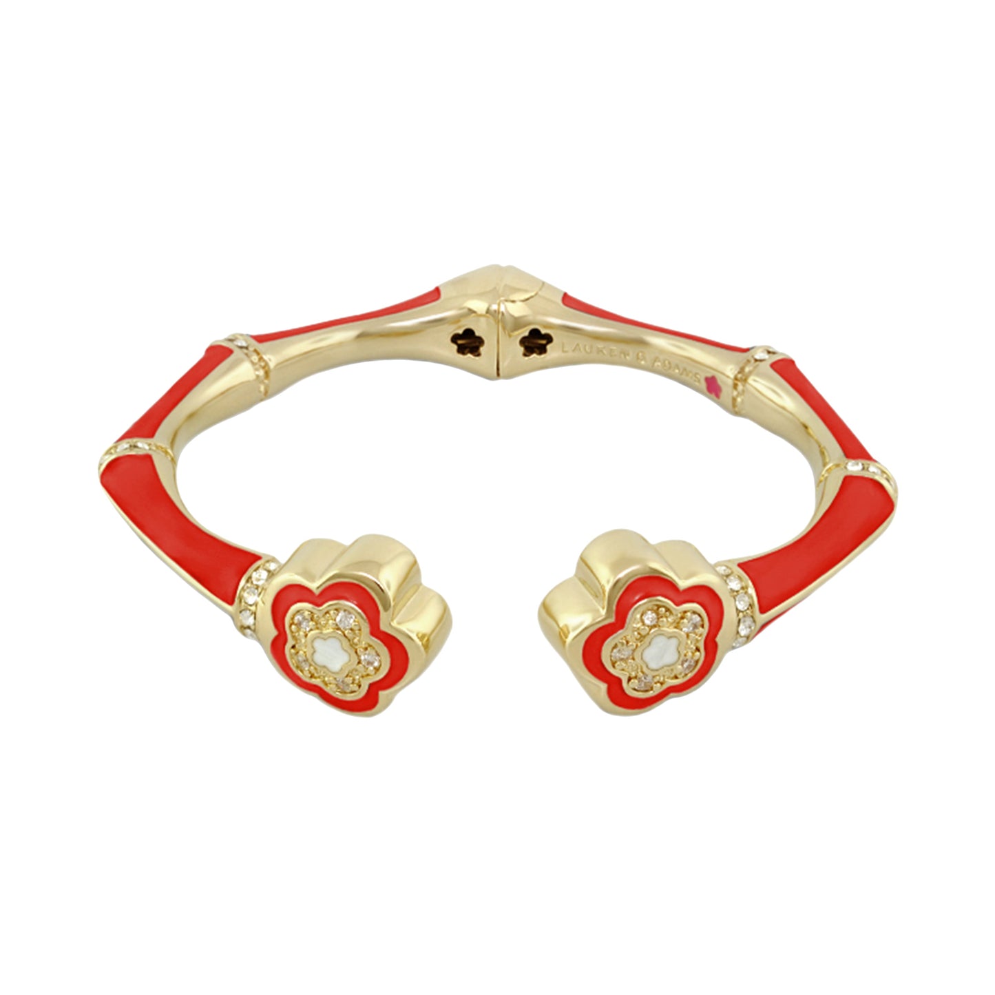 Bamboo Daisy Bangle hinged bracelet in gold with red enamel Lauren G Adams on Tampa Home & Garden Store