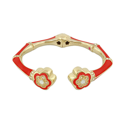 Bamboo Daisy Bangle hinged bracelet in gold with red enamel Lauren G Adams on Tampa Home & Garden Store