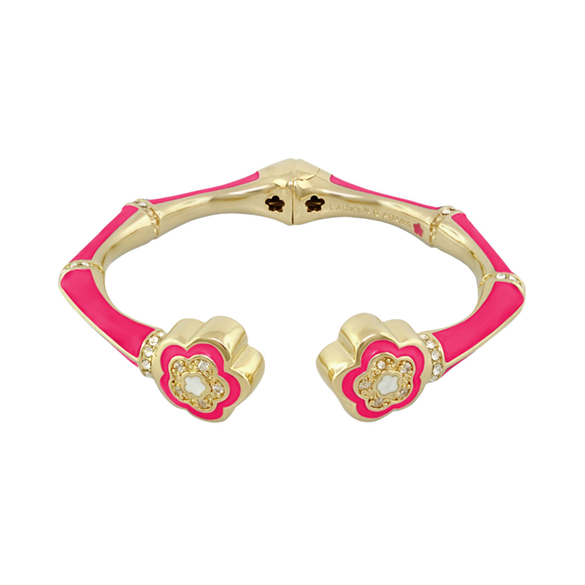 Lauren G Adams Bamboo Daisy Bangle hinged bracelet in gold-tone with pink enamel ends on Tampa Home & Garden Store