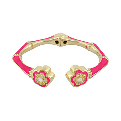 Lauren G Adams Bamboo Daisy Bangle hinged bracelet in gold-tone with pink enamel ends on Tampa Home & Garden Store