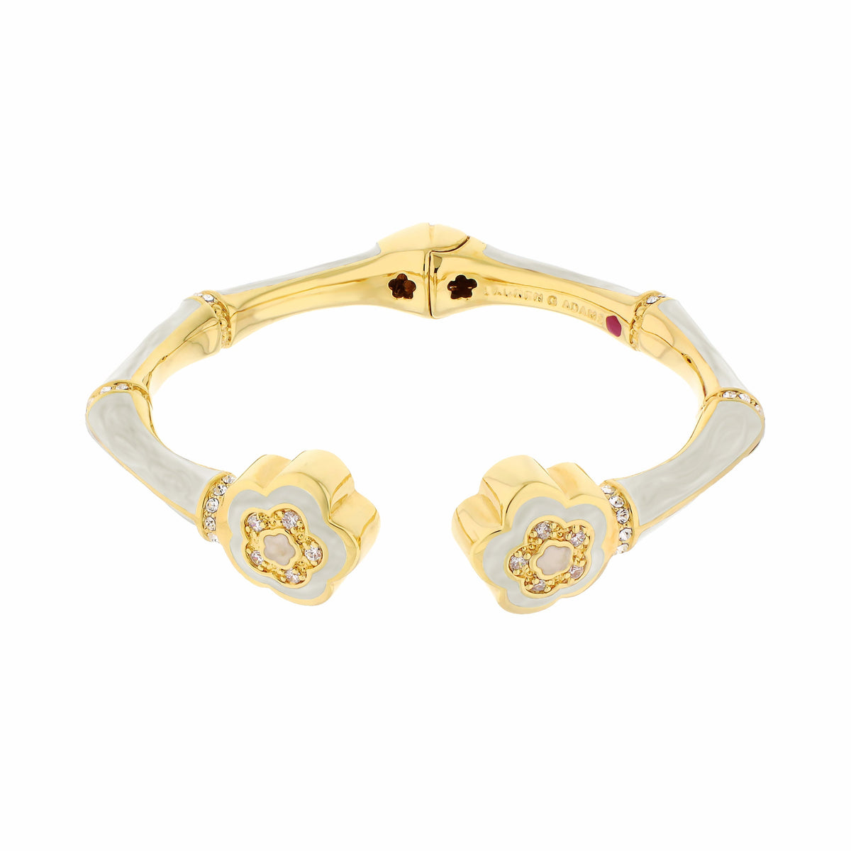 Bamboo Daisy Bangle Hinged Bracelet in gold-tone with white enamel, Lauren G Adams on Tampa Home & Garden Store