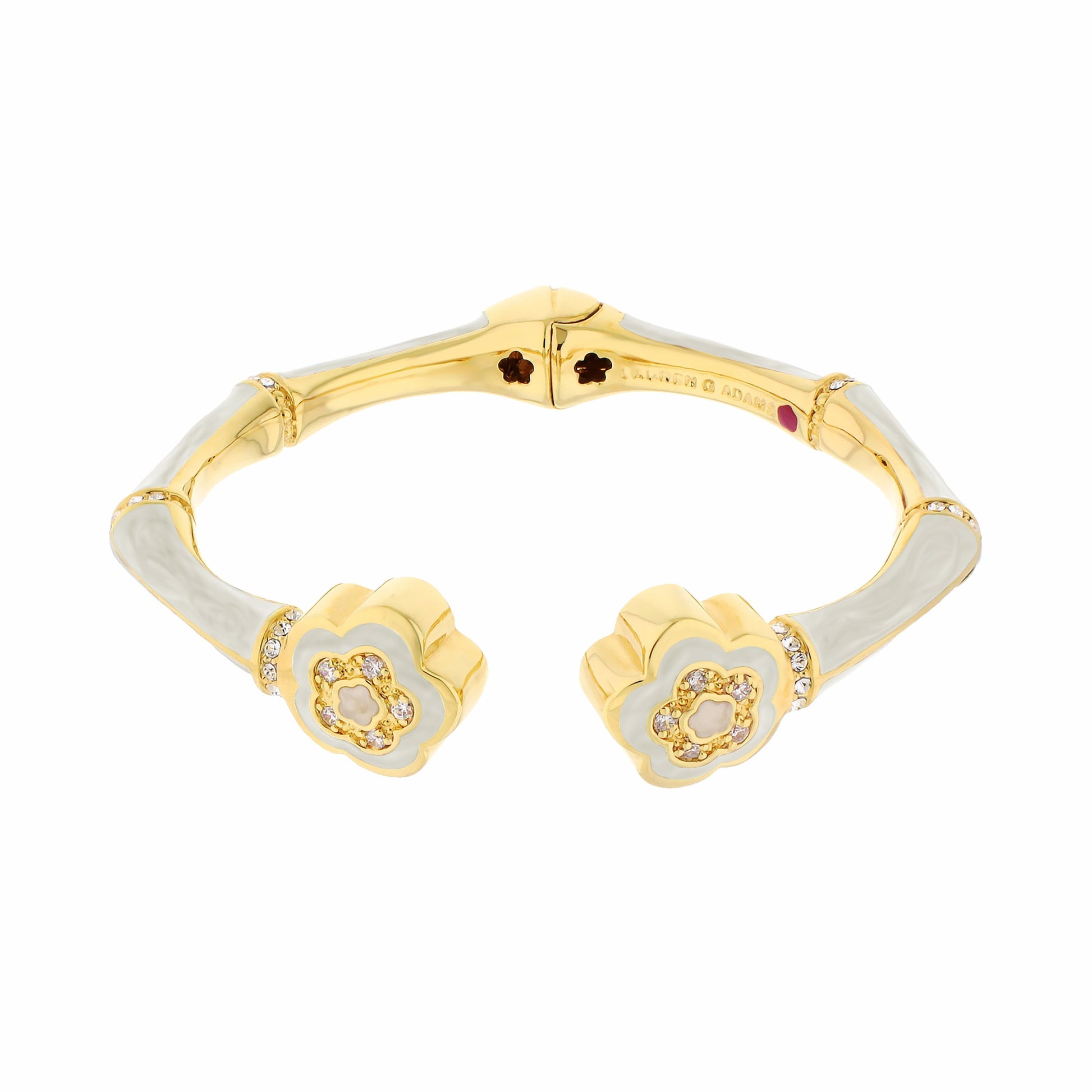 Bamboo Daisy Bangle Hinged Bracelet in gold-tone with white enamel, Lauren G Adams on Tampa Home & Garden Store