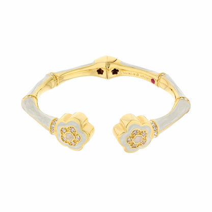 Bamboo Daisy Bangle Hinged Bracelet in gold-tone with white enamel, Lauren G Adams on Tampa Home & Garden Store