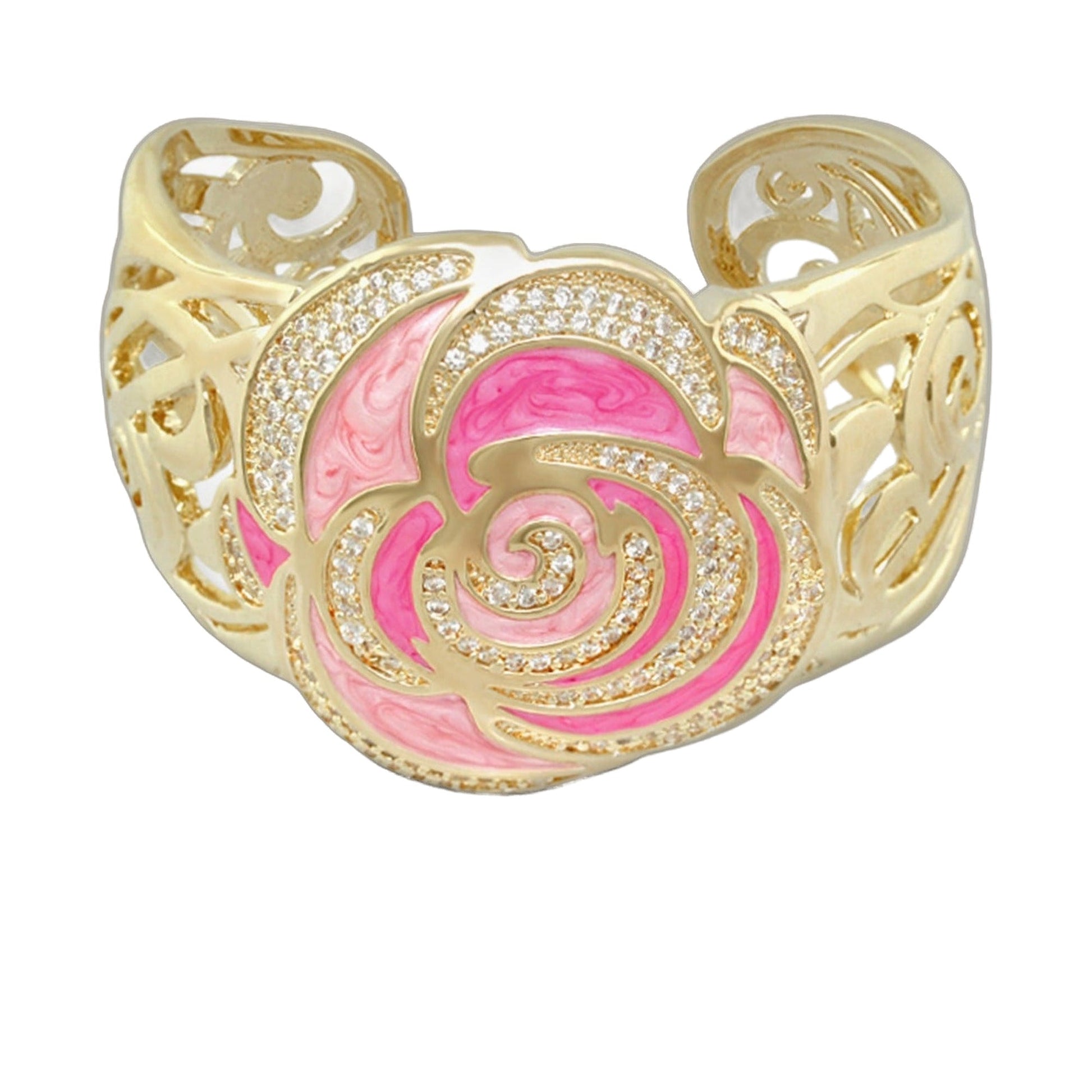 Roses Are Red Bangle cuff gold-tone with pink enamel and crystals by Lauren G Adams on Tampa Home & Garden Store